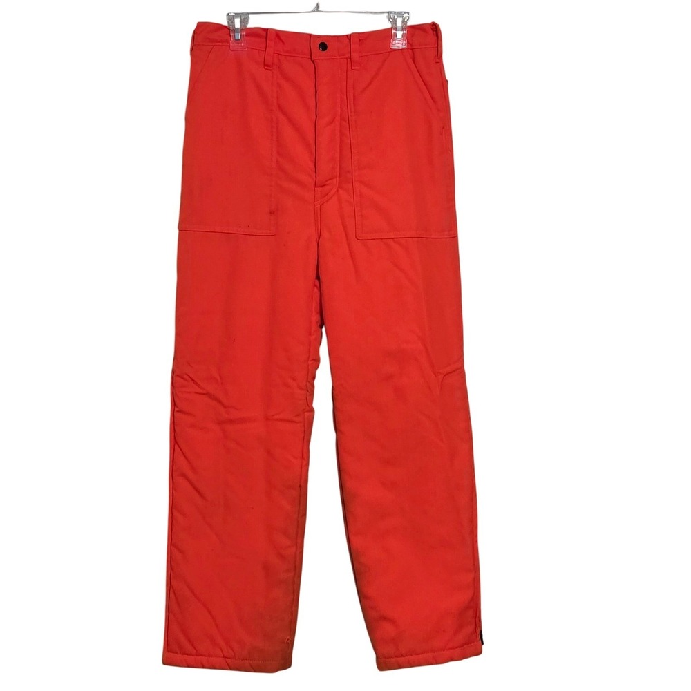 Vintage Winchester Orange Insulated Hunting Pants Mens‎ L Quilted Zip Leg
